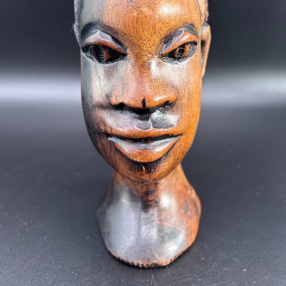 Hand Carved Wooden Male African Head Statue Approx 6" x 3" x 2.5" Decor Accents - Picture 2 of 14